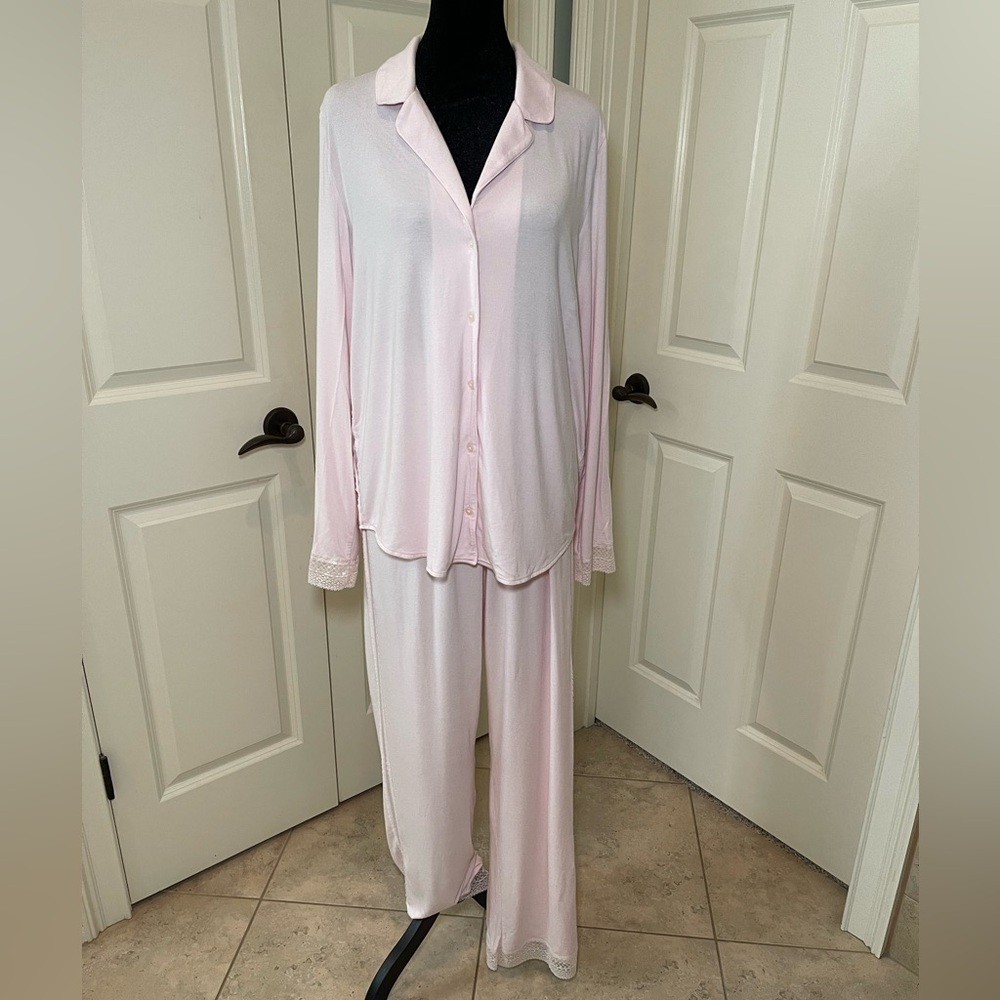 Victoria’s Secret Pink Modal Lace Trim Pajama Set Large (Long)